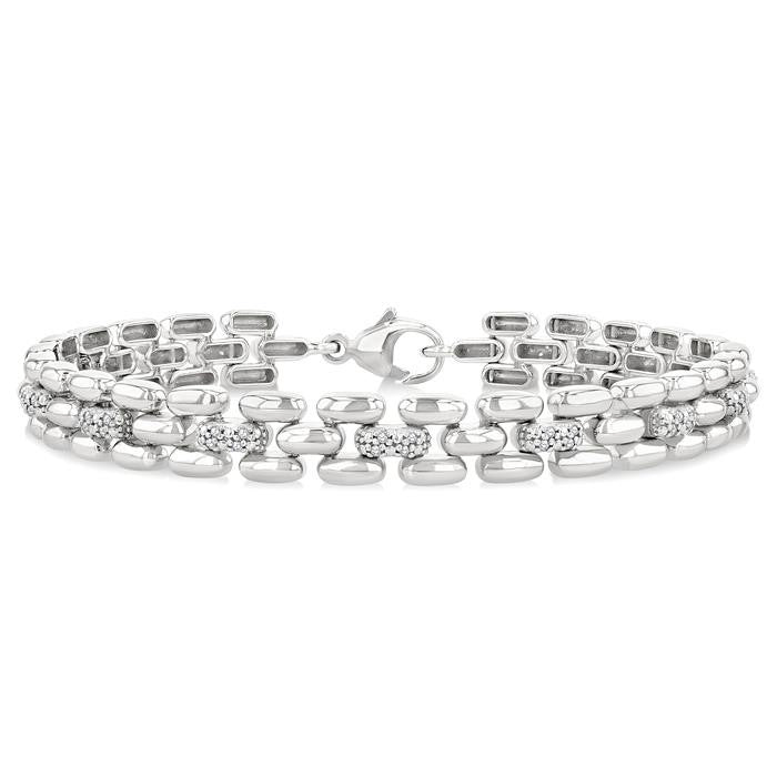 1/6 Ctw Bold Panther Link Round Cut Diamond Fashion Bracelet in Sterling Silver