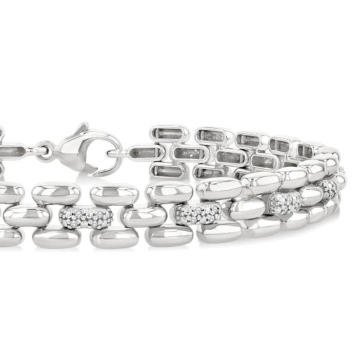 1/6 Ctw Bold Panther Link Round Cut Diamond Fashion Bracelet in Sterling Silver