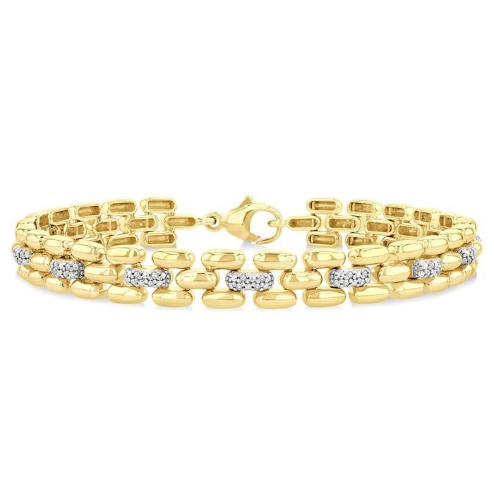 1/6 Ctw Bold Panther Link Round Cut Diamond Fashion Bracelet in Yellow Gold Vermeil