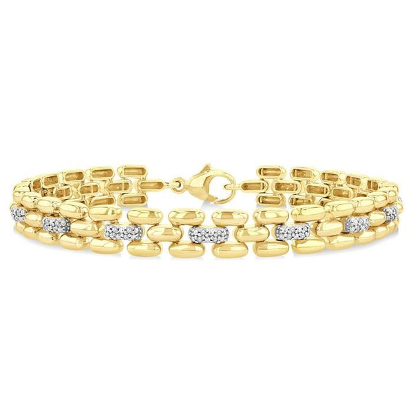 1/6 Ctw Bold Panther Link Round Cut Diamond Fashion Bracelet in Yellow Gold Vermeil