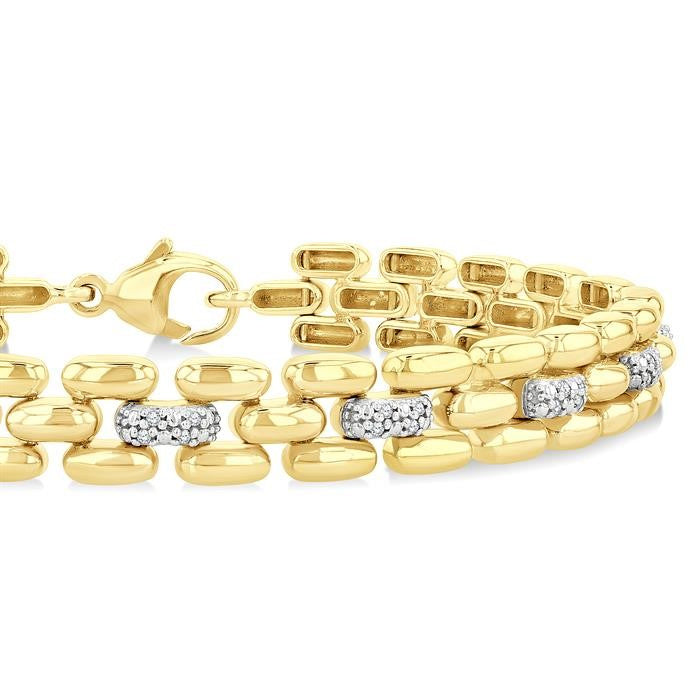 1/6 Ctw Bold Panther Link Round Cut Diamond Fashion Bracelet in Yellow Gold Vermeil