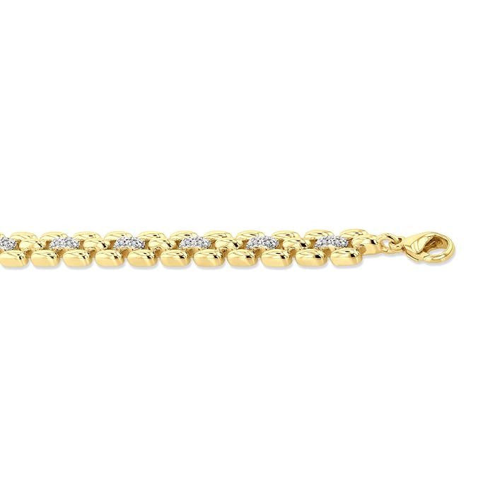 1/6 Ctw Bold Panther Link Round Cut Diamond Fashion Bracelet in Yellow Gold Vermeil