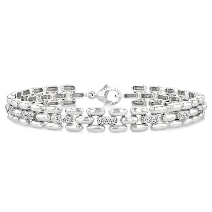 Silver Bold Panther Link Diamond Fashion Bracelet