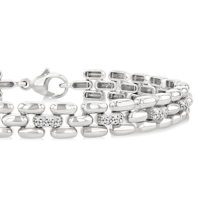 Silver Bold Panther Link Diamond Fashion Bracelet