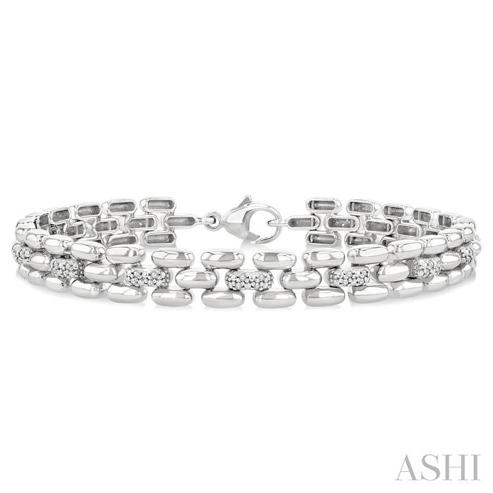 1/6 Ctw Bold Panther Link Round Cut Diamond Fashion Bracelet in Sterling Silver