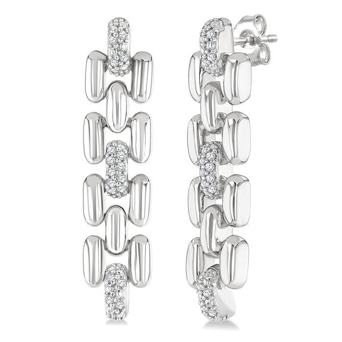 1/10 Ctw Bold Panther Link Round Cut Diamond Fashion Earrings in Sterling Silver