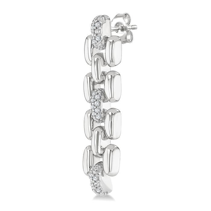1/10 Ctw Bold Panther Link Round Cut Diamond Fashion Earrings in Sterling Silver