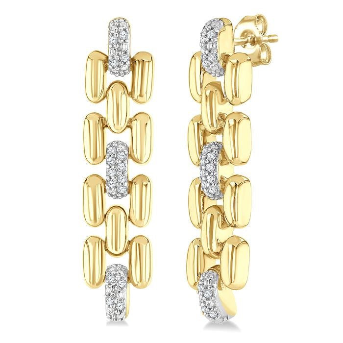 1/10 Ctw Bold Panther Link Round Cut Diamond Fashion Earrings in Yellow Gold Vermeil
