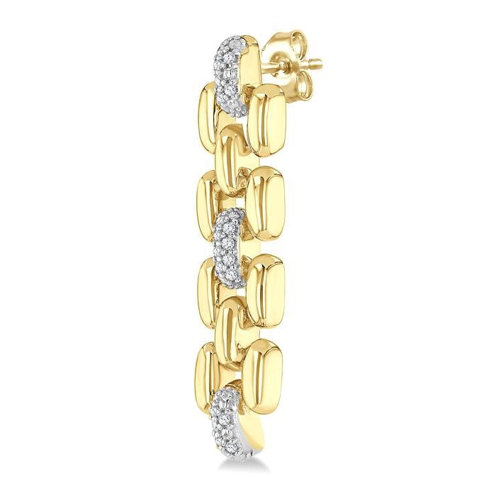 1/10 Ctw Bold Panther Link Round Cut Diamond Fashion Earrings in Yellow Gold Vermeil