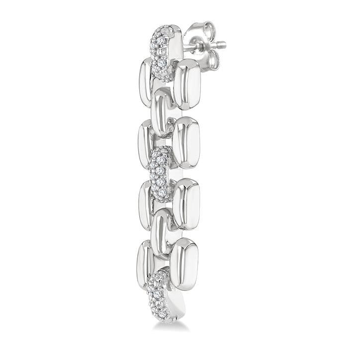 Silver Bold Panther Link Diamond Fashion Earrings