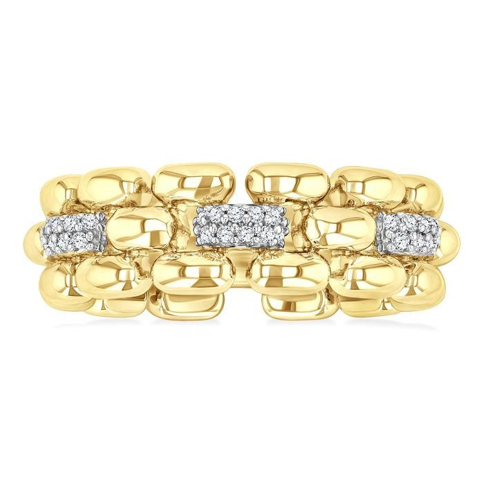 1/10 Ctw Bold Panther Link Round Cut Diamond Fashion Ring in Yellow Gold Vermeil