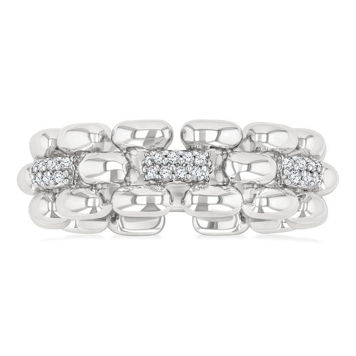 Silver Bold Panther Link Diamond Fashion Ring