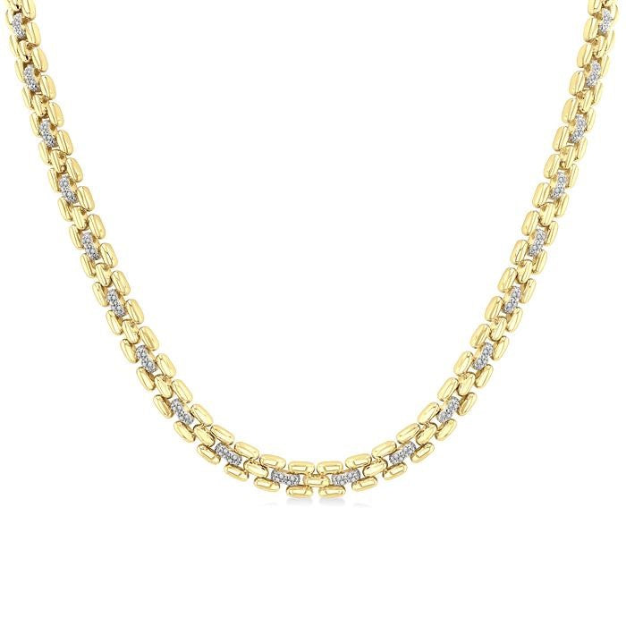 1/4 Ctw Bold Panther Link Round Cut Diamond Fashion Necklace in Yellow Gold Vermeil