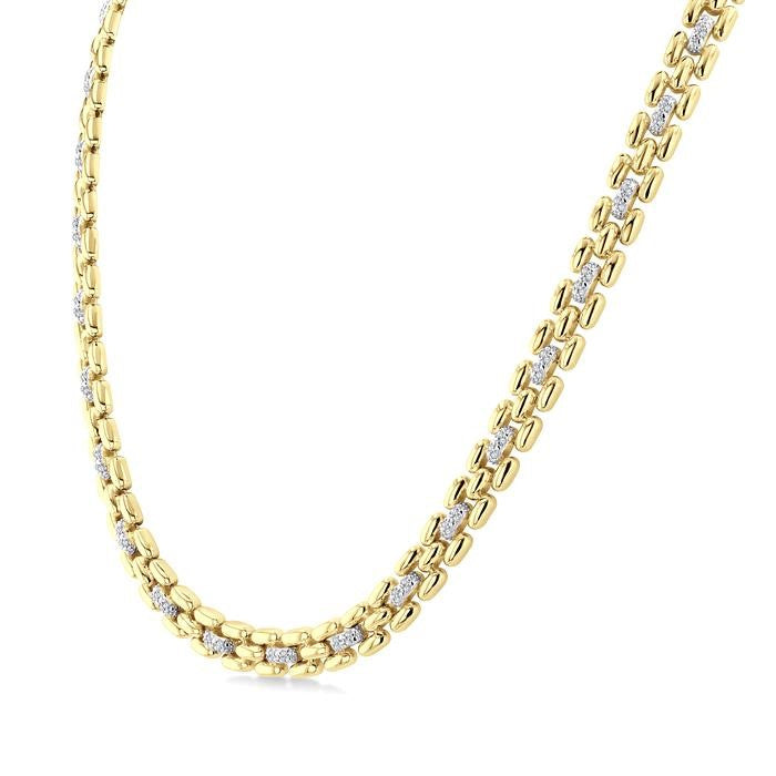 1/4 Ctw Bold Panther Link Round Cut Diamond Fashion Necklace in Yellow Gold Vermeil