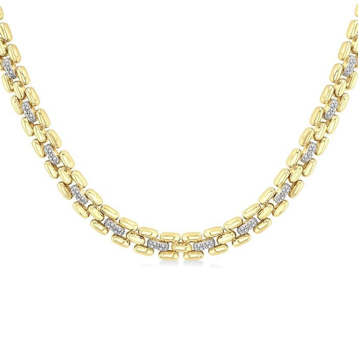 1/4 Ctw Bold Panther Link Round Cut Diamond Fashion Necklace in Yellow Gold Vermeil