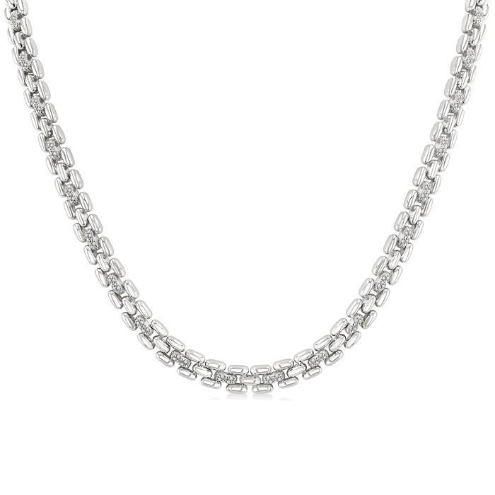 Silver Bold Panther Link Diamond Fashion Necklace