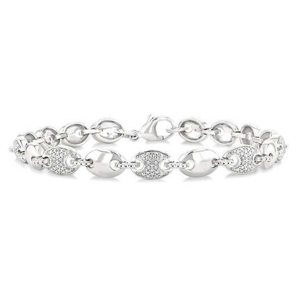 1/10 Ctw Mariner Link Round Cut Diamond Bracelet in Sterling Silver