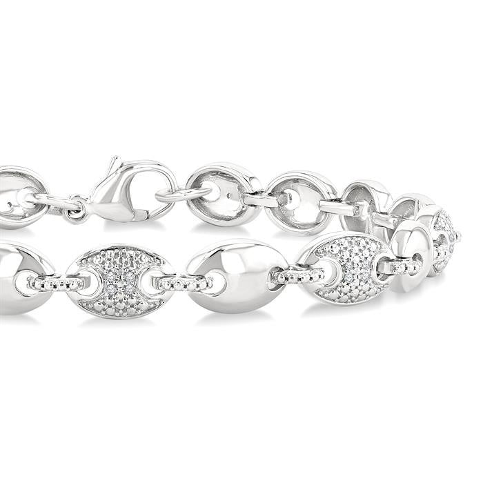 1/10 Ctw Mariner Link Round Cut Diamond Bracelet in Sterling Silver