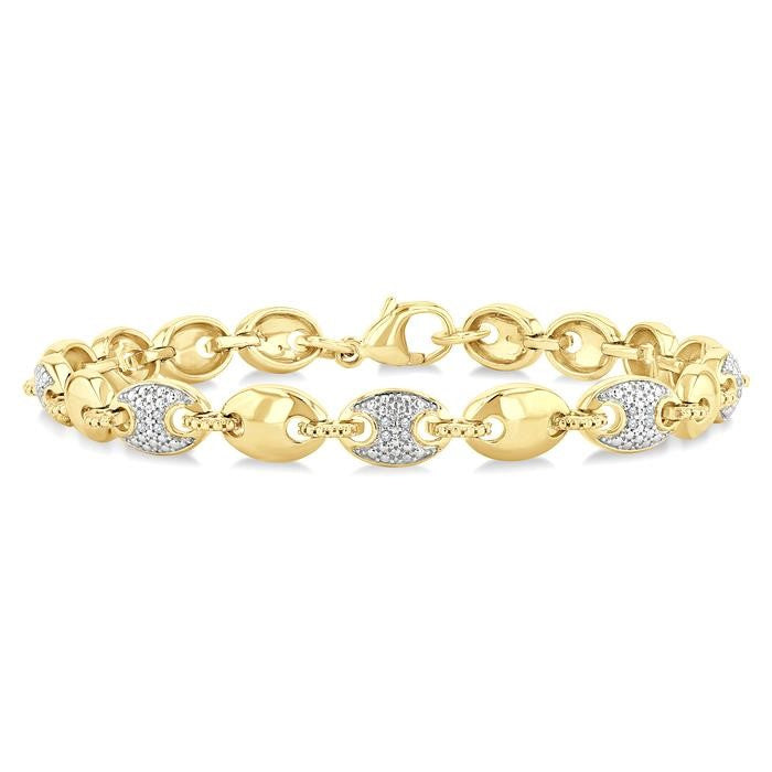 1/10 Ctw Bold Mariner Link Round Cut Diamond Fashion Bracelet in Yellow Gold Vermeil