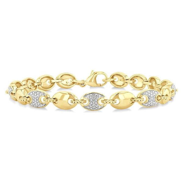 1/10 Ctw Bold Mariner Link Round Cut Diamond Fashion Bracelet in Yellow Gold Vermeil