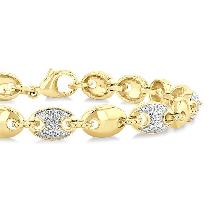 1/10 Ctw Bold Mariner Link Round Cut Diamond Fashion Bracelet in Yellow Gold Vermeil