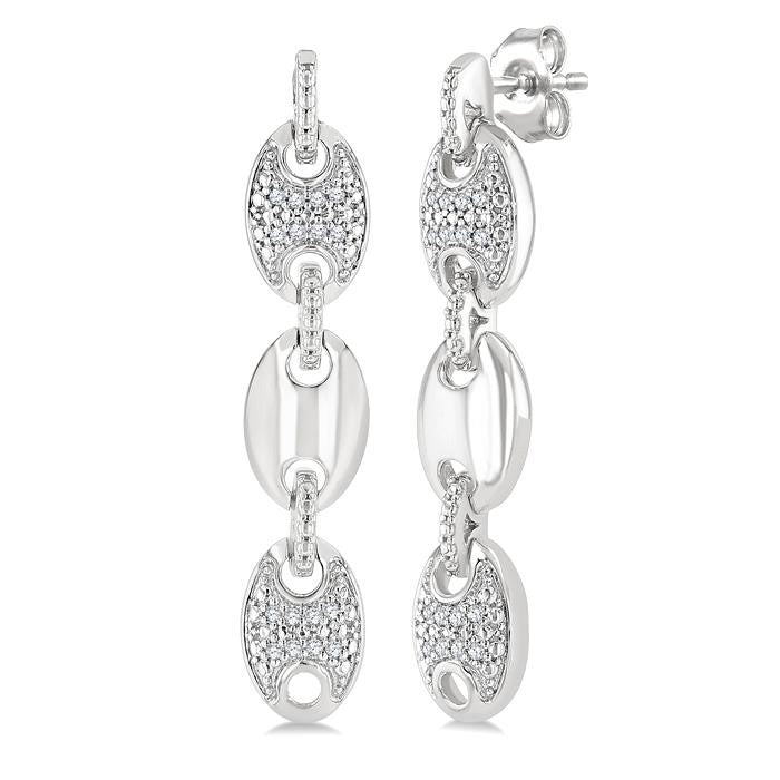 1/10 Ctw Mariner Link Round Cut Diamond Fashion Earrings in Sterling Silver