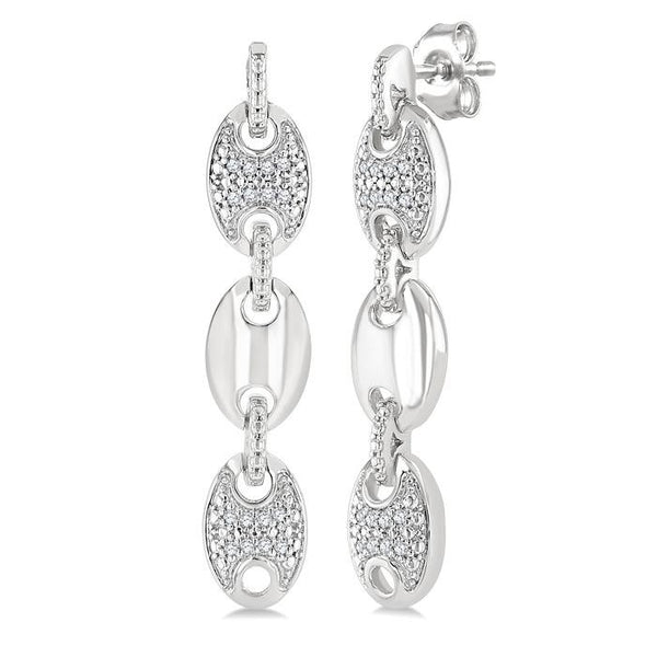 1/10 Ctw Mariner Link Round Cut Diamond Fashion Earrings in Sterling Silver