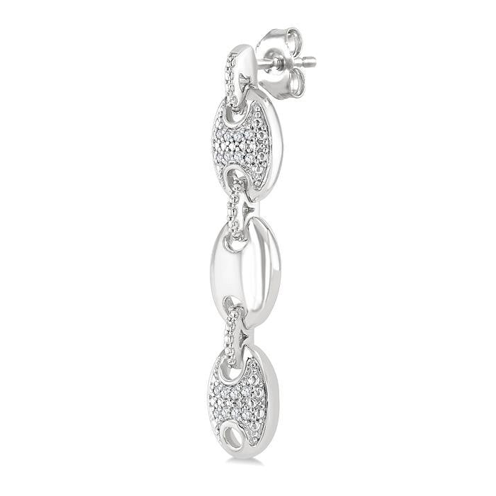 1/10 Ctw Mariner Link Round Cut Diamond Fashion Earrings in Sterling Silver