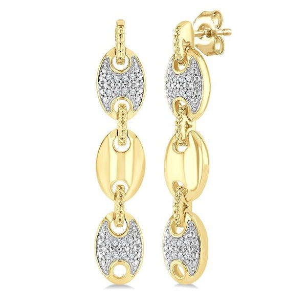 1/10 Ctw Bold Mariner Link Round Cut Diamond Fashion Earrings in Yellow Gold Vermeil