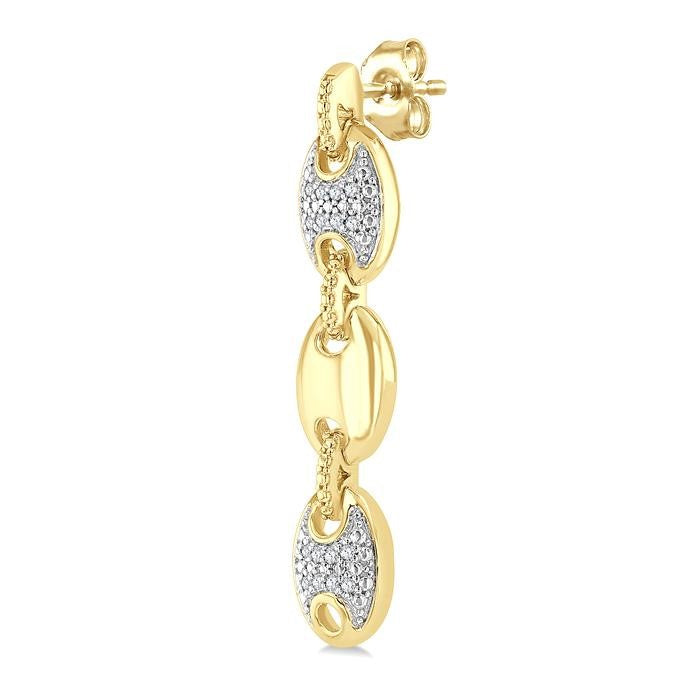 1/10 Ctw Bold Mariner Link Round Cut Diamond Fashion Earrings in Yellow Gold Vermeil