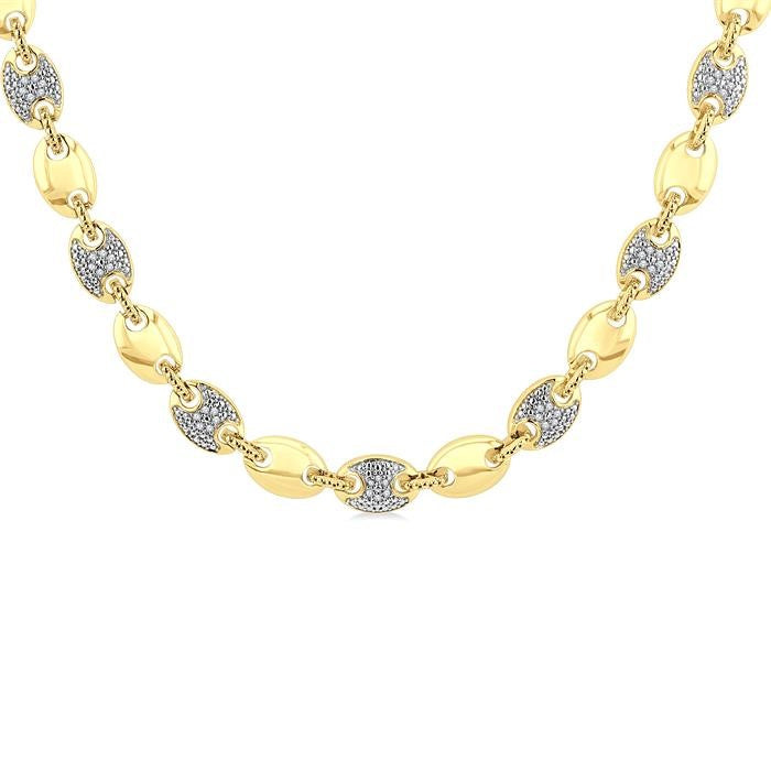 1/4 Ctw Bold Mariner Link Round Cut Diamond Fashion Necklace in Yellow Gold Vermeil