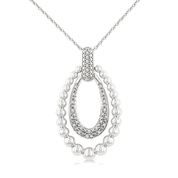 1/10 Ctw Circular Bold Bead Round Cut Bead Bijoux Diamond Fashion Pendant With Chain in Sterling Silver