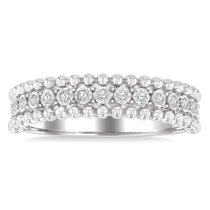 1/10 Ctw Round Cut Bead Bijoux Diamond Bold Bead Design Fashion Band in Sterling Silver