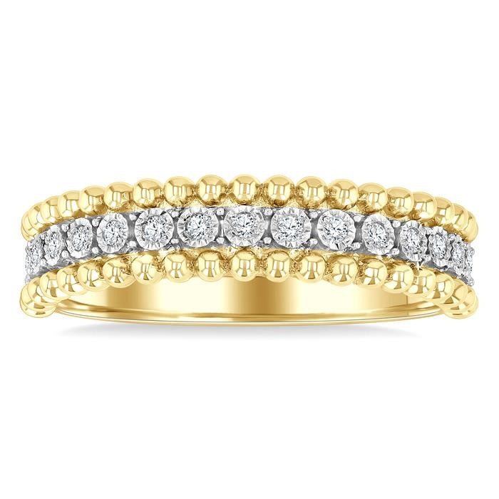 1/10 Ctw Round Cut Bead Bijoux Diamond Bold Bead Design Fashion Band in Yellow Gold Vermeil