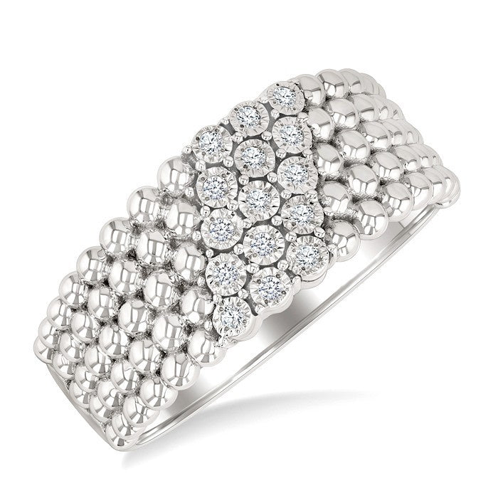 1/10 Ctw Bold Ball Bead and Slanted Round Cut Bead Bijoux Diamond Fashion Ring in Sterling Silver