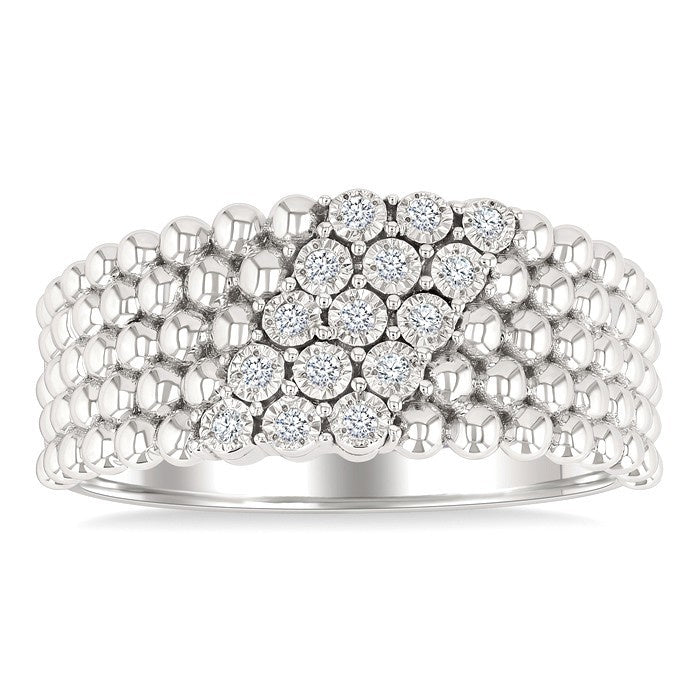 1/10 Ctw Bold Ball Bead and Slanted Round Cut Bead Bijoux Diamond Fashion Ring in Sterling Silver