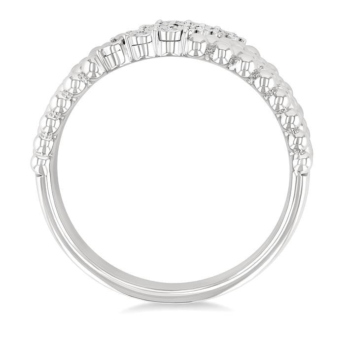 1/10 Ctw Bold Ball Bead and Slanted Round Cut Bead Bijoux Diamond Fashion Ring in Sterling Silver