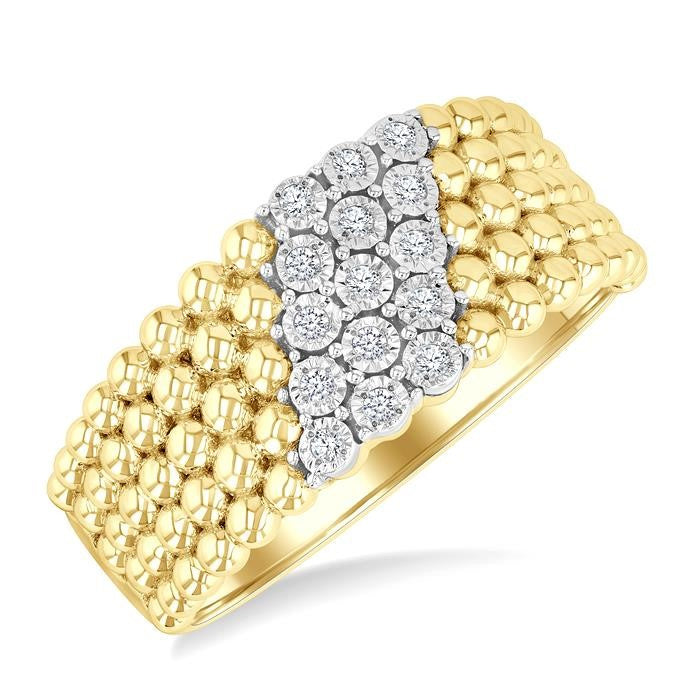 1/10 Ctw Bold Bead and Slanted Round Cut Bead Bijoux Diamond Fashion Band in Yellow Gold Vermeil