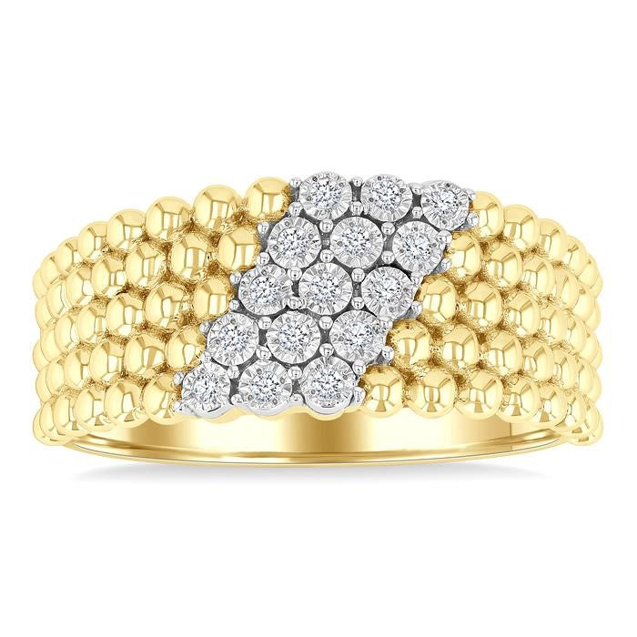 1/10 Ctw Bold Bead and Slanted Round Cut Bead Bijoux Diamond Fashion Band in Yellow Gold Vermeil