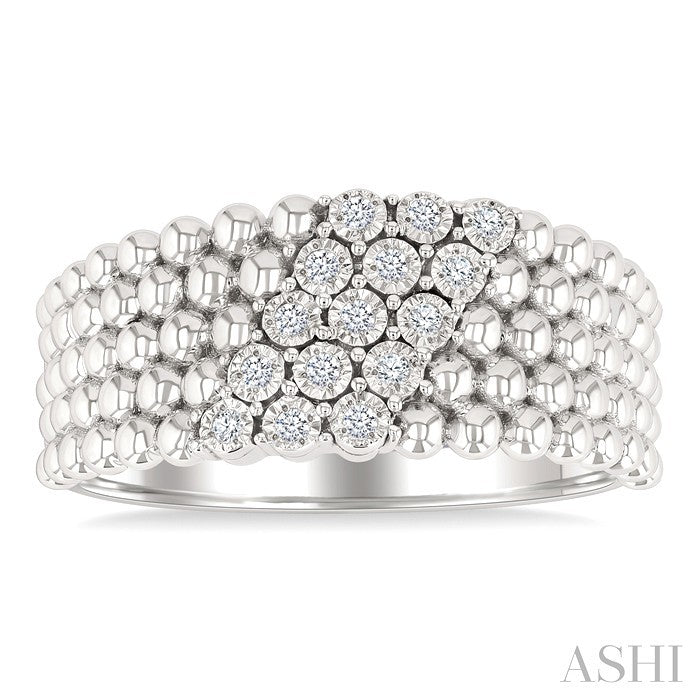 1/10 Ctw Bold Ball Bead and Slanted Round Cut Bead Bijoux Diamond Fashion Ring in Sterling Silver