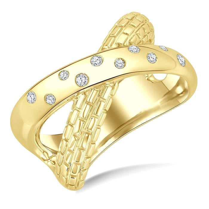 1/10 Ctw Split Crisscross Flush Set Round Cut Diamond Fashion Ring in Yellow Gold Vermeil