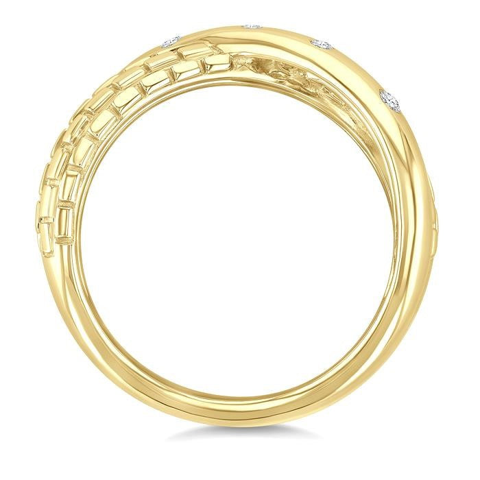 1/10 Ctw Split Crisscross Flush Set Round Cut Diamond Fashion Ring in Yellow Gold Vermeil