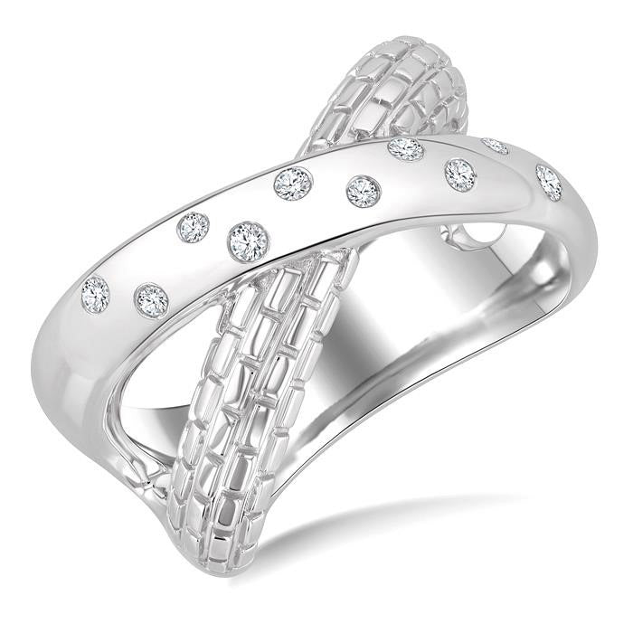 Silver Bold Criss Cross Diamond Ring