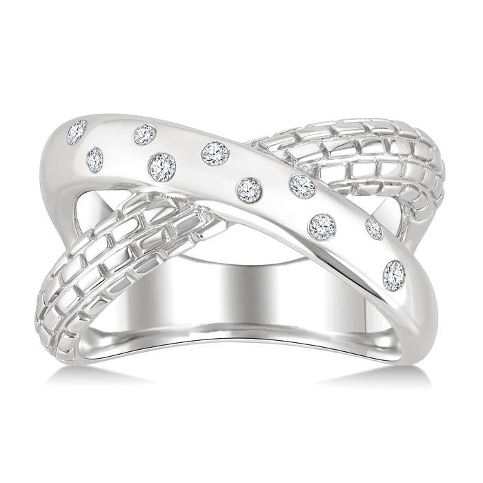Silver Bold Criss Cross Diamond Ring