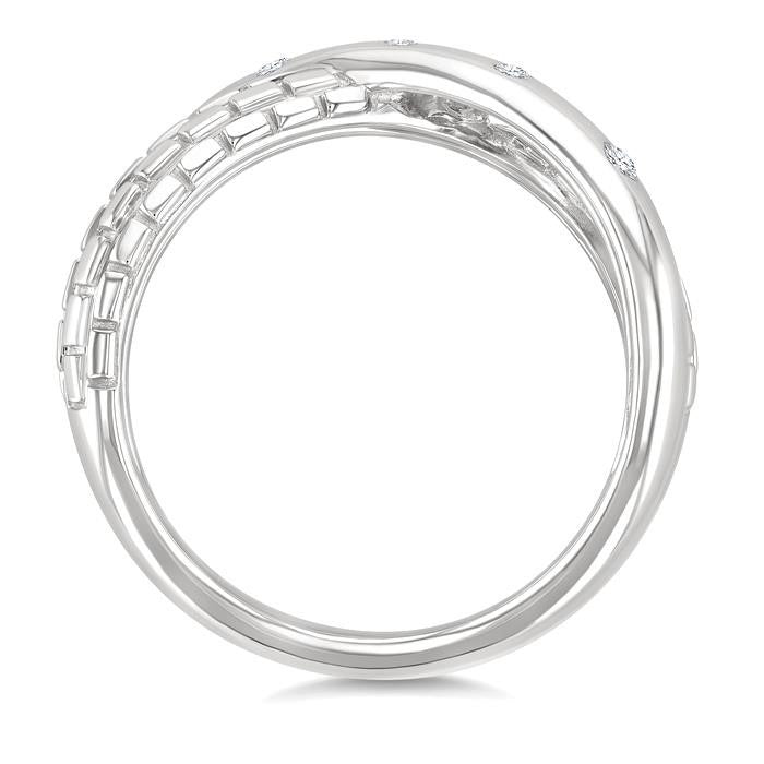 Silver Bold Criss Cross Diamond Ring