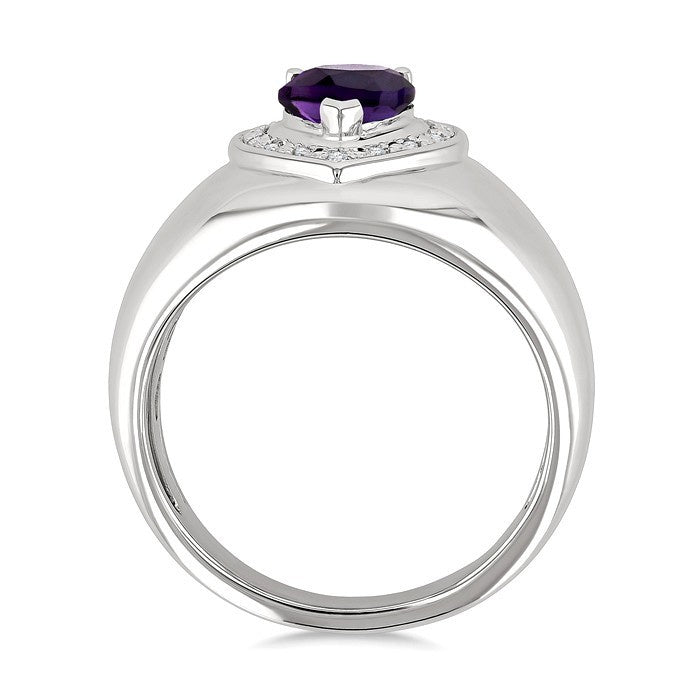 8X5MM Pear Cut Amethyst and 1/20 Ctw Round Cut Diamond Semi-Precious Bold Ring in Sterling Silver