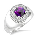 8 MM Cushion Shape Amethyst and 1/20 Ctw Round Cut Diamond Semi-Precious Ring in Sterling Silver
