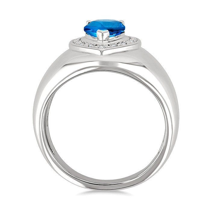 8X5MM Pear Cut Blue Topaz and 1/20 Ctw Round Cut Diamond Semi-Precious Bold Ring in Sterling Silver