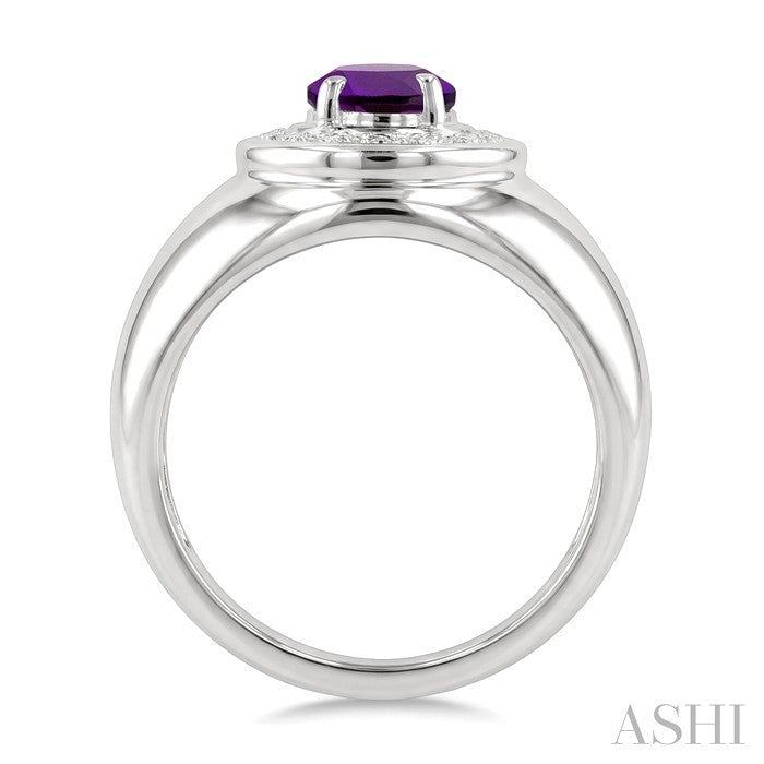 8X6 MM Oval Shape Amethyst and 1/20 Ctw Round Cut Diamond Semi-Precious Ring in Sterling Silver