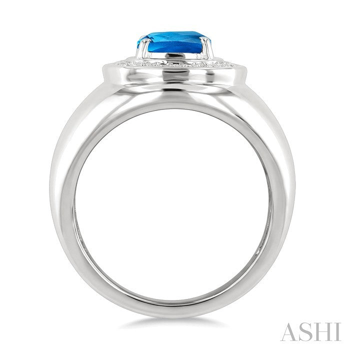 8 MM Cushion Shape Blue Topaz and 1/20 Ctw Round Cut Diamond Semi-Precious Ring in Sterling Silver